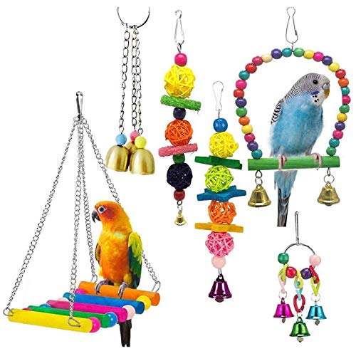 Bird Toys Hängende Schaukel Zerkleinern Kauen Barsche Papagei Spielzeug für Käfig Conures Sittiche Nymphensittiche Macaws Finken Mynah Wellensittiche (Colorful, 6) von panthem