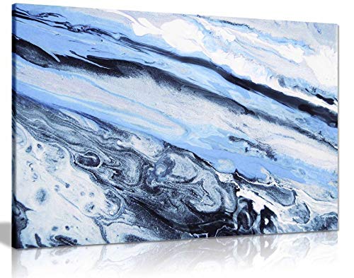 Kunstdruck auf Leinwand, abstrakt, Marmor, Blau / Weiß / Schwarz, Schwerer Leinwand, gerahmt auf massivem Kiefernrahmen., 91x61cm (36x24in) von Panther Print