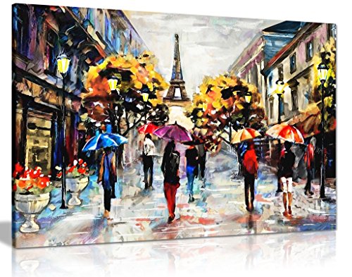 Modernes Ölgemälde, „Buntes Paris“ auf Leinwand, Wandbild, Kunstdruck, A0 91x61cm (36x24in) von Panther Print