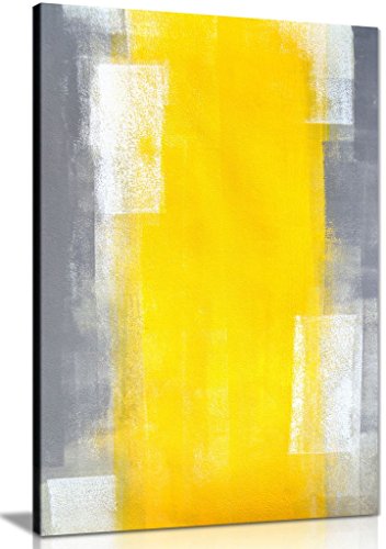 Panther Print Abstraktes gelbes und graues modernes Bürogemälde, Leinwand, Wandkunst, Bild (76,2 x 50,8 cm) von Panther Print