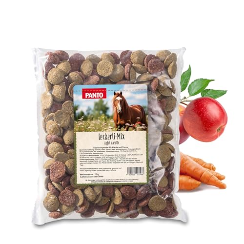 PANTO Leckerli Mix für Pferde Apfel & Karotte 1 kg – leckere Belohnung für Pferde und Ponys in Pelletform, Zwei Sorten Pferdeleckerlis, Pferdefutter Ergänzung von PANTO