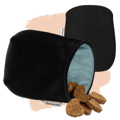 Pantolinos DOGOLINO® Leckerli-Beutel für Hunde aus Leder - Leckerlitasche - Leckerlibeutel mit Kotbeutelspender - Futterbeutel für Hundetraining - Kleiderschutztasche (Schwarz, Basic) von Pantolinos