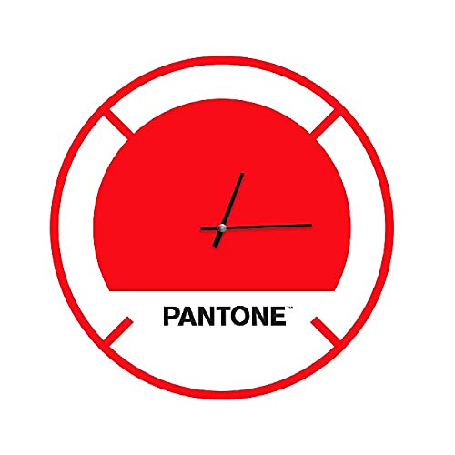 Pantone by Homemania Homemania Drive in Runde Wanduhr für Wohnzimmer, Küche, Büro, rot, weiß, schwarzes Metall, 40 x 0,15 x 40 cm, Maße des Produkts: L40 x P0,15 x A40 cm, 1 kg von Homemania
