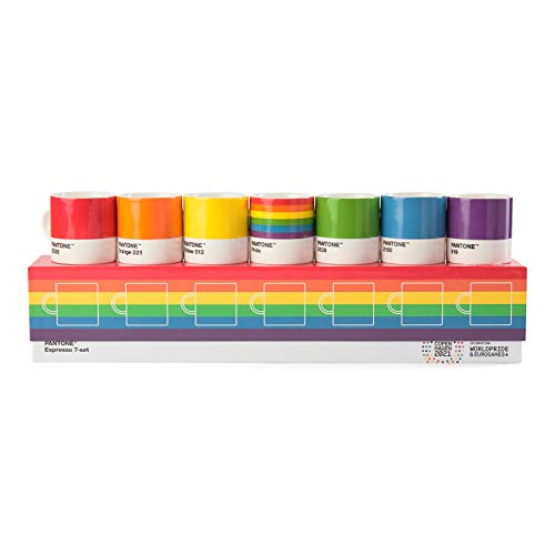 Pantone Geschenkbox Pride 7er Set Espressotassen, Porzellan-Becher, Espressobecher, Espresso Tassen, 120 ml, spülmaschinenfest, Pride-Regenbogenfarben von Pantone