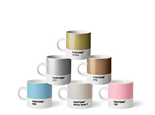 Pantone Porzellan Espressobecher 6er-Set, 6 Espressotassen à 120 ml, Coffee, mit Henkel, spülmaschinenfest, Pastell-und Metallfarben von Pantone