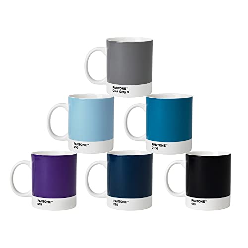 Pantone Porzellan Kaffee Becher 6er-Set, 6 Kaffeetassen à 375 ml, mit Henkel, spülmaschinenfest, Blautöne von Pantone