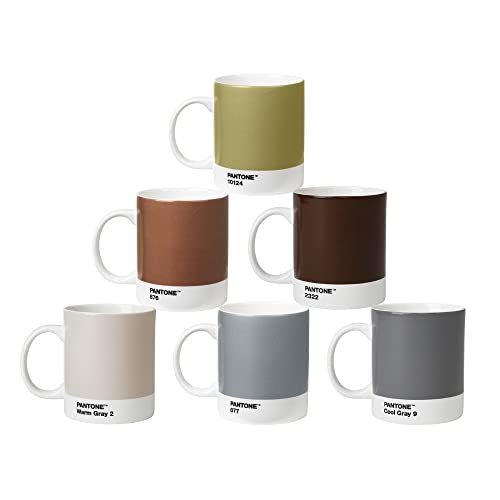 Pantone Porzellan Kaffee Becher 6er-Set, 6 Kaffeetassen à 375 ml, mit Henkel, spülmaschinenfest, Metalltöne … von Pantone