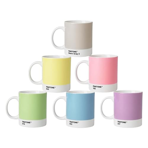 Pantone Porzellan Kaffee Becher 6er-Set, 6 Kaffeetassen à 375 ml, mit Henkel, spülmaschinenfest, Pastelltöne … von Pantone