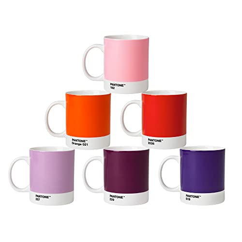 Pantone Porzellan Kaffee Becher 6er-Set, 6 Kaffeetassen à 375 ml, mit Henkel, spülmaschinenfest, Rottöne … von Pantone