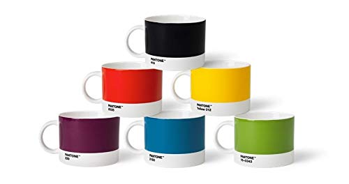 Pantone TeeSet1 Porzellan Teebecher 6er-Set, 6 Teetassen à 475 ml, Tea mit Henkel, spülmaschinenfest, Klassische Farben von Pantone