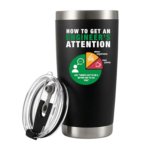 How To Get An Engineers Attention Funny Engineer Gifts For Boyfriend Husband From Girlfriend Wife Vakuumisolierter Becher aus Edelstahl mit abnehmbarem Deckel und Strohhalm, 590 ml, Schwarz von Panvola