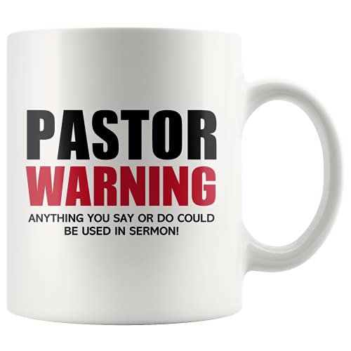 Keramik-Kaffeetasse mit Aufschrift "Pastor Warning Anything You Say Or Do Could Be Used In Sermon", 325 ml, Weiß von Panvola
