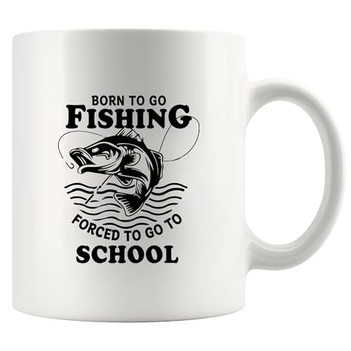 Keramiktasse mit Aufschrift "Born To Go Fishing Forced To Go To Go To Go To Go To Go To Go To Go To Go To Go To Go To Go To Go To Go To Go To Go To Go To Go To Go To School Fishing Fisher", Keramiktasse mit Aufschrift "Born To Go Fishing Forced To Go To Go To Go To Go To Go To Go To Go To Go To Go To Go To Go To Go To Go To Go To Go To Go To Go To Go To School Fishing Fisher", von Panvola