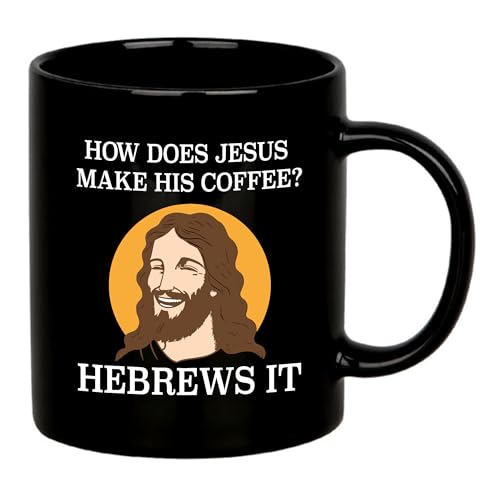 Keramiktasse mit Aufschrift "How Does Jesus Make His Coffee Hebrews it", lustig, christliches Geschenk für Pastoren, Kirchenkameraden, Mutter, Vater, Schwester, Bruder, Kaffeeliebhaber, 325 ml Keramiktasse mit Aufschrift "How Does Jesus Make His Coffee Hebrews it", lustig, christliches Geschenk für Pastoren, Kirchenkameraden, Mutter, Vater, Schwester, Bruder, Kaffeeliebhaber, 325 ml von Panvola