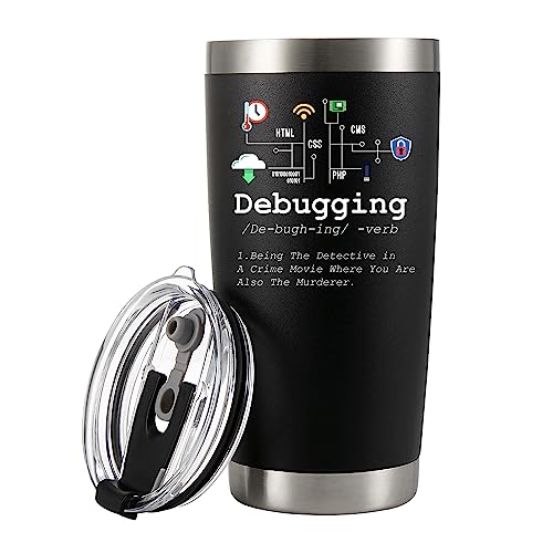 Panvola 'Debugging Definition' Computer Programmer Gifts Student Teacher Programmer Friend Programmer Computer Programming Stainless Steel Travel Mug with Removable Straw Lid (20 oz) von Panvola