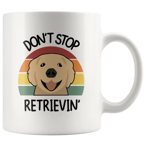 Panvola 'Don't Stop Retrievin ' Golden Retriever Hund Mama Papa Haustier Liebhaber Besitzer Retro Vintage Keramik Kaffeetasse 11oz weiß von Panvola