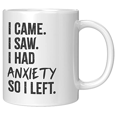 Panvola Kaffeetasse mit Aufschrift "I Came I Saw I Had Anxiety So I Left Awareness", sarkastische Keramiktasse, 325 ml, Weiß Panvola Kaffeetasse mit Aufschrift "I Came I Saw I Had Anxiety So I Left Awareness", sarkastische Keramiktasse, 325 ml, Weiß von Panvola