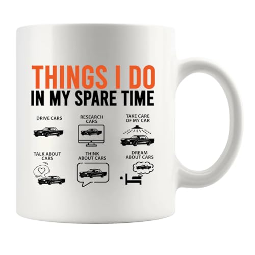 Panvola Keramik-Kaffeetasse mit Aufschrift "Things I Do In My Spare Time", Geschenk für Männer und Frauen, Fahrer, Freund, Vater, Ehemann, Autoliebhaber, Mechaniker, Sammler, Keramik, 325 ml, Weiß Panvola Keramik-Kaffeetasse mit Aufschrift "Things I Do In My Spare Time", Geschenk für Männer und Frauen, Fahrer, Freund, Vater, Ehemann, Autoliebhaber, Mechaniker, Sammler, Keramik, 325 ml, Weiß von Panvola