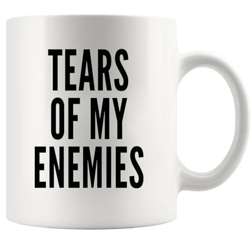 Panvola Keramiktasse mit Aufschrift "Tears Of My Enemies", sarkastische Geschenke für Athleten, Gamer, Trainer, Kollegen, Freunde, Sarkasmus, 325 ml, Weiß von Panvola