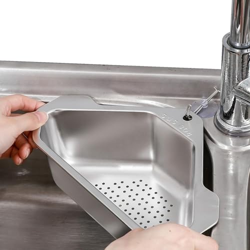 Ecksieb Spülbecken, Ecksieb für Spülbecken aus Metall, Ecksieb für die Küchenspüle, dreieckiger Spülfilter aus Edelstahl, multifunktionaler hängender Filterabtropfkorb für Gemüse und von Paodduk