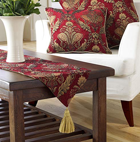 Paoletti, Shiraz Tischläufer - Burgunder-Rot Und Gold - Gestickte Damast-Jacquard - Anti-Rutsch-Futter - Quasten - 100% Polyester - 33 X 230 Cm (13" X 91" Zoll) - Made By Riva Paoletti - Designed In Großbritann von Paoletti