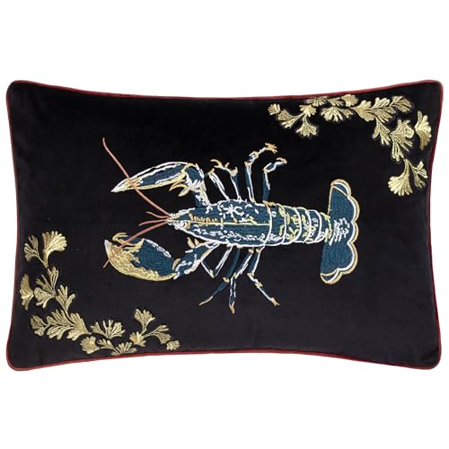 Paoletti Atlantica Besticktes, mit Samt und Polyester gefülltes Kissen – Schwarz – 40 x 60 cm von Paoletti