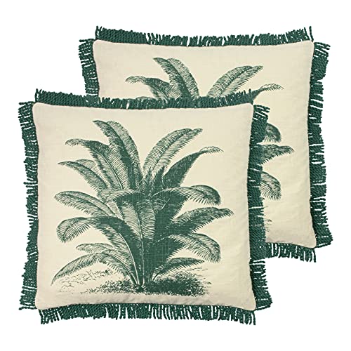 Paoletti Ecuador Twin Pack-Polyester-gefüllte Kissen, Baumwolle, Natürlich/smaragd, 50 x 50cm, 2 von Paoletti