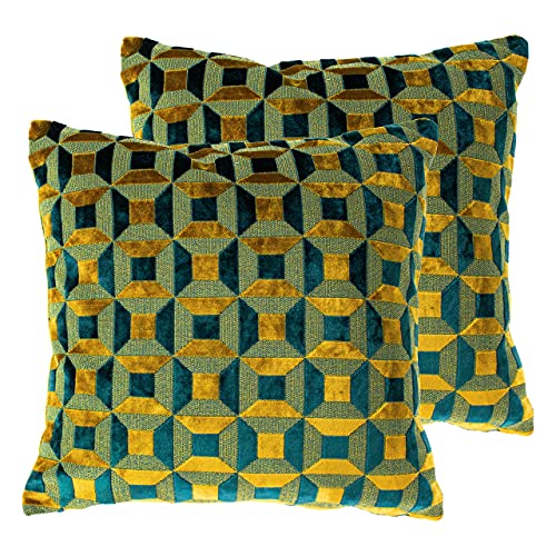 Paoletti Empire Twin Pack-Polyester-gefüllte Kissen, Teal/Gold, 45 x 45cm, 2 von Paoletti