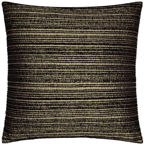 Paoletti Jupiter Kissen mit Federfüllung – Perlmutt Jacquard Chenille Linear Texturiertes Dekokissen (Schwarz/Gold – 50x50cm) von Paoletti