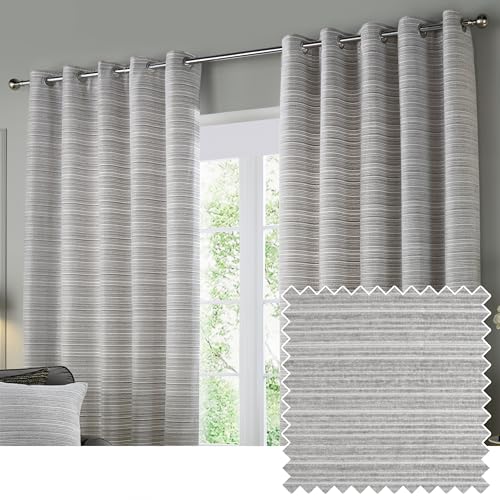 Paoletti Jupiter Lichtfilterung Ösenvorhänge, Paar – Elegante Jacquard-Vorhänge mit Chenille-Futter und Ringverschluss (Silber – 117x137cm) von Paoletti