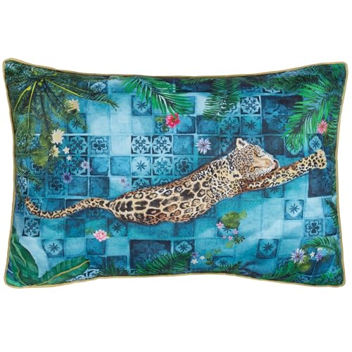 Paoletti Majorelle Leopard Outdoor Paspeliertes Outdoor-Kissen mit Polyesterfüllung – Azurblau – 40 x 60 cm von Paoletti
