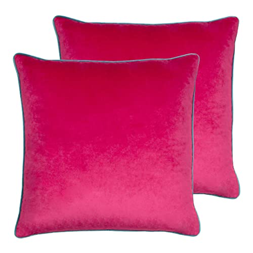 Paoletti Meridian Twin Pack-Polyester gefüllte Kissen, Samt, Himbeere/Teal, 55 x 55cm, 2 von Paoletti