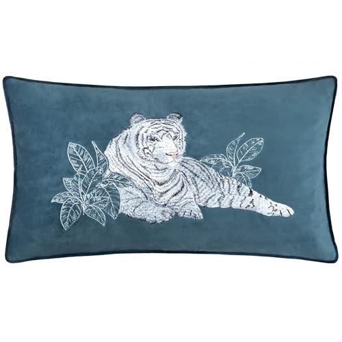 Paoletti Odisha Weißer Tiger bestickter Kissenbezug – Blau – 30 x 50 cm von Paoletti
