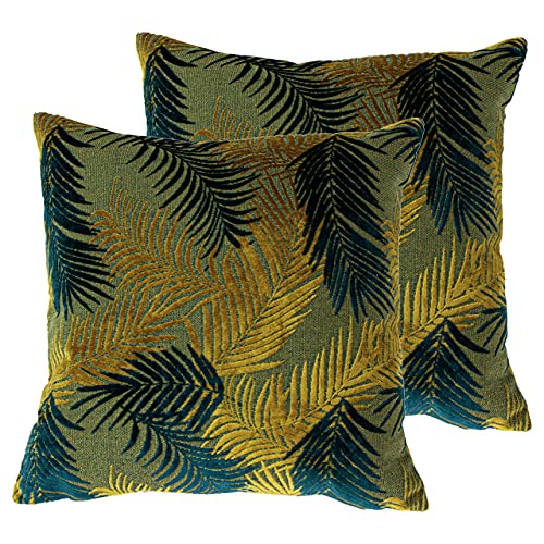 Paoletti Palm Grove Feder gefüllte Kissen (Twin Pack), Polyester, Gold/Teal, 50 x 50cm, 2 von Paoletti