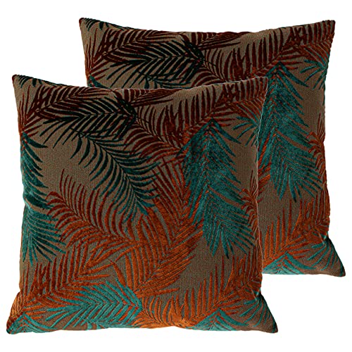 Paoletti Palm Grove Polyester gefüllte Kissen (Twin Pack), Teal/Rust, 50 x 50cm, 2 von Paoletti