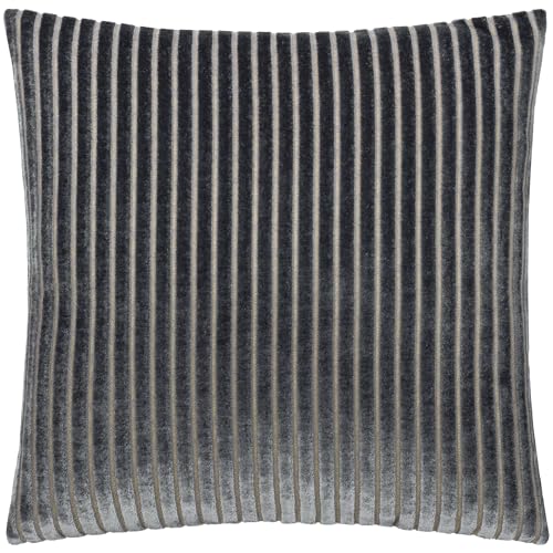Paoletti Savoy Stripe Kissen mit Polyesterfüllung – Wendbares, weiches, strukturiertes Samt-Dekokissen für Sofas, Betten und Sessel (Holzkohle – 50x50cm) von Paoletti