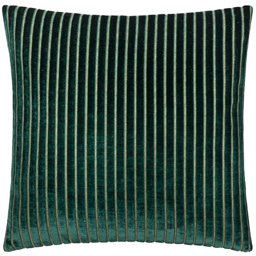 Paoletti Savoy Stripe Kissen mit Polyesterfüllung – Wendbares, weiches, strukturiertes Samt-Dekokissen für Sofas, Betten und Sessel (Smaragd – 50x50cm) von Paoletti