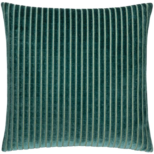 Paoletti Savoy Stripe Kissen mit Polyesterfüllung – Wendbares, weiches, strukturiertes Samt-Dekokissen für Sofas, Betten und Sessel (türkis – 50x50cm) von Paoletti