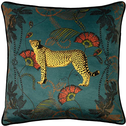 Paoletti Tropica Cheetah Kissenbezug, Samt, Teal, 45 x 45cm von Paoletti