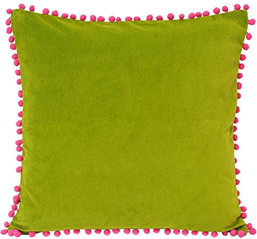 Riva Home Velvet Pompom Polsterbezug. (45x45cm) (Grün/Fuchsia) von Paoletti