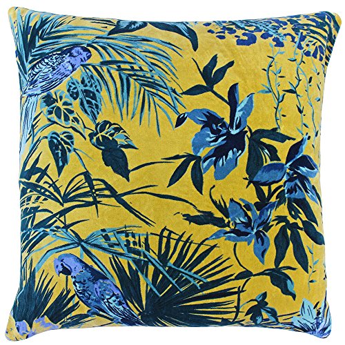 Riva Paoletti Amazon Dschungel quadratische Kissenhülle - Teal blau und gelb - Dschungelpalmen-Aufdruck - Kunstsamt - maschinenwaschbar - 100% Baumwolle - 55 x 55 cm (22 "x 22" Zoll) von Paoletti