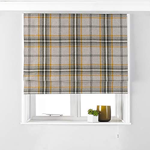 Riva Paoletti Aviemore Verdunkelung Raffvorhang - Ocker Gelb - Heritage Tartan Check - Faux Wolle Effect - Fertig (Armaturen Inklusive) - 100% Polyester - 122 Cm Breite X 137 Cm Tropfen (48" X 54" Zol von Paoletti