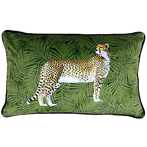 Riva Paoletti Cheetah Wald Kissenbezug - Grün - Palm-Blatt-Entwurf - Velvet Gefühl Stoff - Piped Edges - Maschinenwaschbar - 100% Polyester - 30 X 50 Cm (12" X 20" Zoll) - Entwickelt In Großbritannien von Paoletti