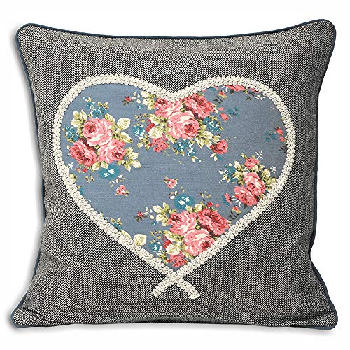 Sweet Cottage Heart Denim Cushion Case 45cm x 45cm von Paoletti