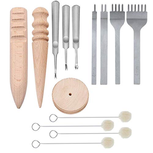 DIY Leder Handwerk Tool Kit-4mm Locher 1/2/4/6 Zinke Schnürung Stitching Punch, Edge Skiving Beveler, Edge Slicker Burnisher, Wolle Daubers von Paor