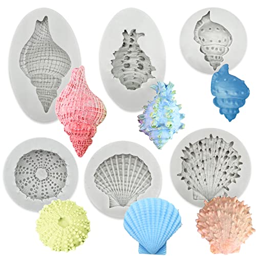 6 Stück 3D Marine Thema Silikonform Seestern Muschelschale Silikon Fondant Formen Ozean Tier Backform Set Fondantform für Marine Thema DIY handgemachte Muschel Seestern Tortendeko Style of 6 von Paotxpum