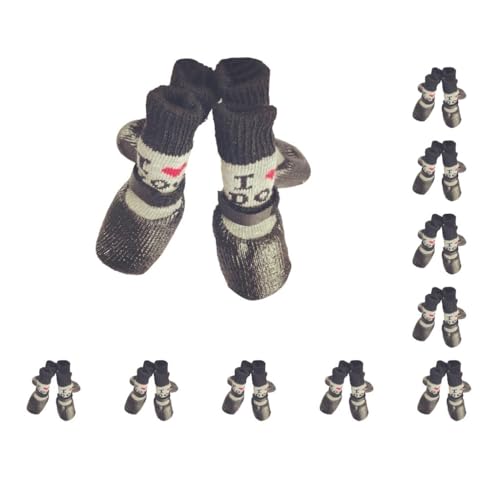 10 Set 4 Stück Haustierschuhe Regen Schnee Stiefel Socken Set mit Gummisohle Pfotenabdeckung Verdickter Strumpf für kleine Hunde Outdoor Love Schwarz M von Paowsietiviity