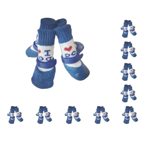 10 Set 4 Stück Haustierschuhe Regen Schnee Stiefel Wasserdichte Socken Set Gute Elastizität mit Gummisohle Pfotenabdeckung Strumpf Love Blue S von Paowsietiviity