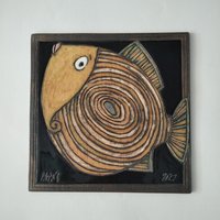 Handgemachte Wandfliesen, Keramik Kunst Teller, Bild, Fliesen, Geschenk Für Kinder, Unikat Teller Mit Fisch, Fisch Liebhaber Geschenk, Raum Dekor von PapasgalleryArt