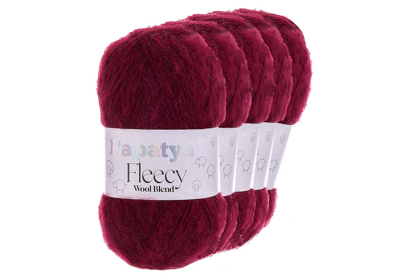 Papatya 5 x 100g Papatya Fleecy Kuschelgarn Wolle Häkelgarn Strickgarn Häkelwolle, 300 m, bordeaux von Papatya
